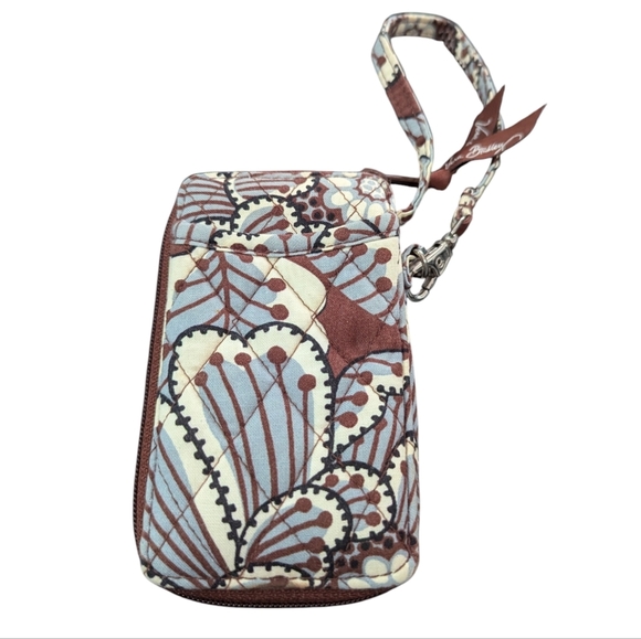 EUC Vera Bradley Zip Around Wallet Wristlet Brown Cream Floral Paisley - Picture 2 of 3